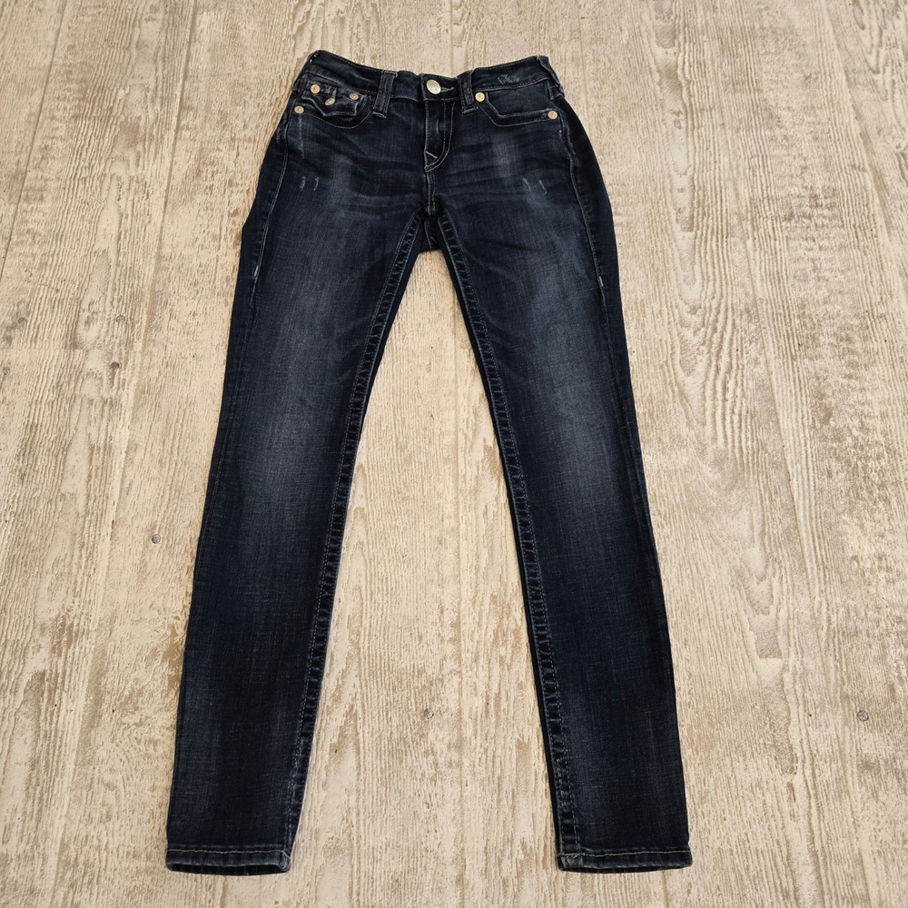 True Religion Womens Studded Horseshoe Skinny Jeans Dark Wash Size 25
